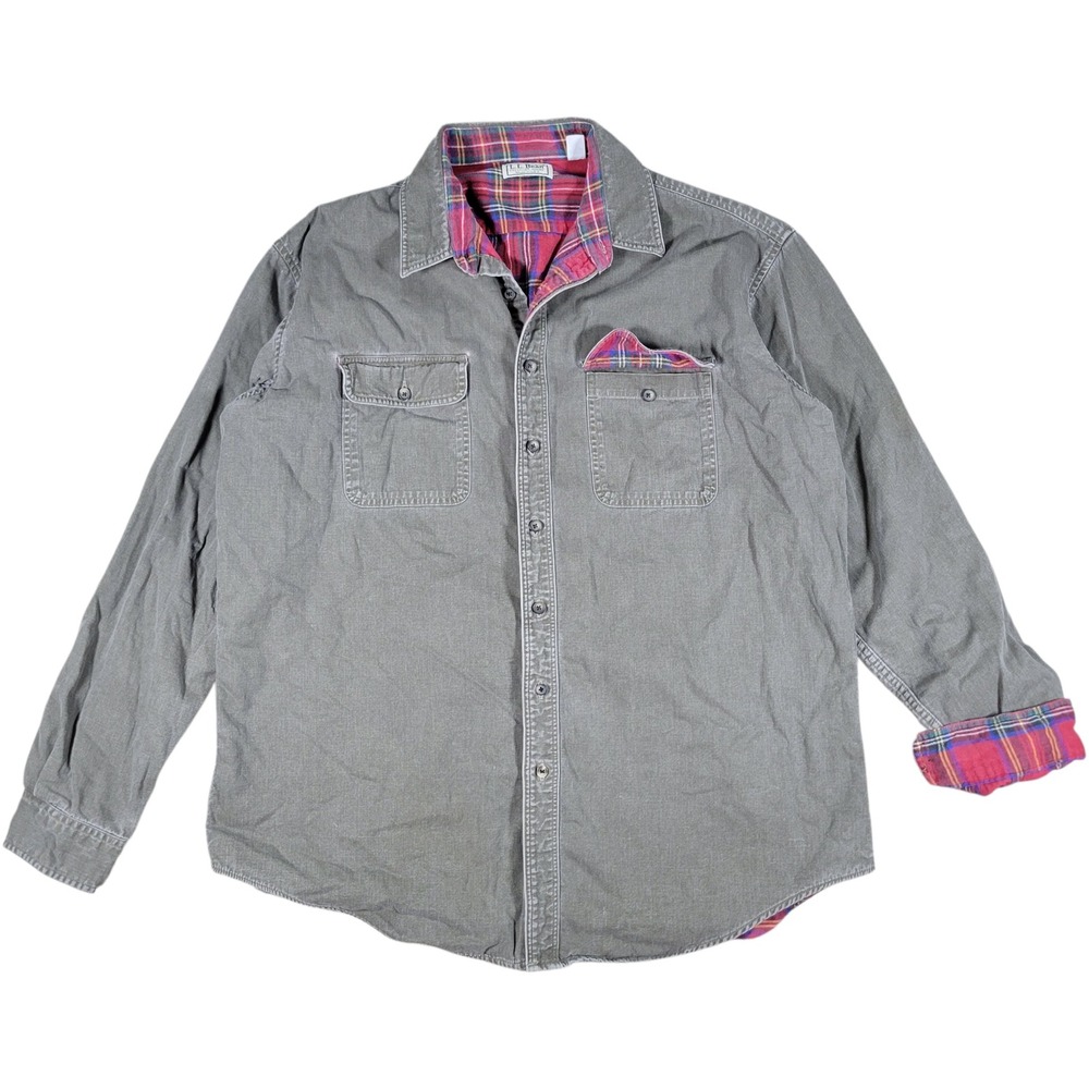 LL Bean Flannel Lined Shirt Mens XL Green Hurricane Shacket Workwear Vintage 90s